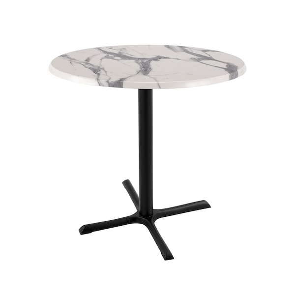 36" Tall OD211 Black Table Base 30" x 30" 30" Diameter White Marble Top by the HollBar Stool Co.